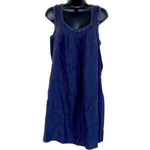 Weekend Max Mara Navy Linen Beaded Sleeveless Pockets Shift Dress Sz M